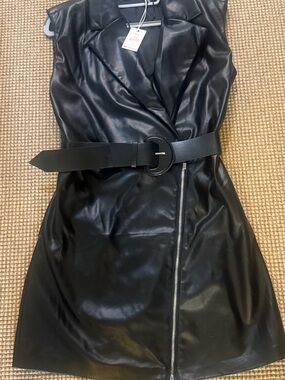 Dex Soft Black Faux Leather Maxi Dress with Belt